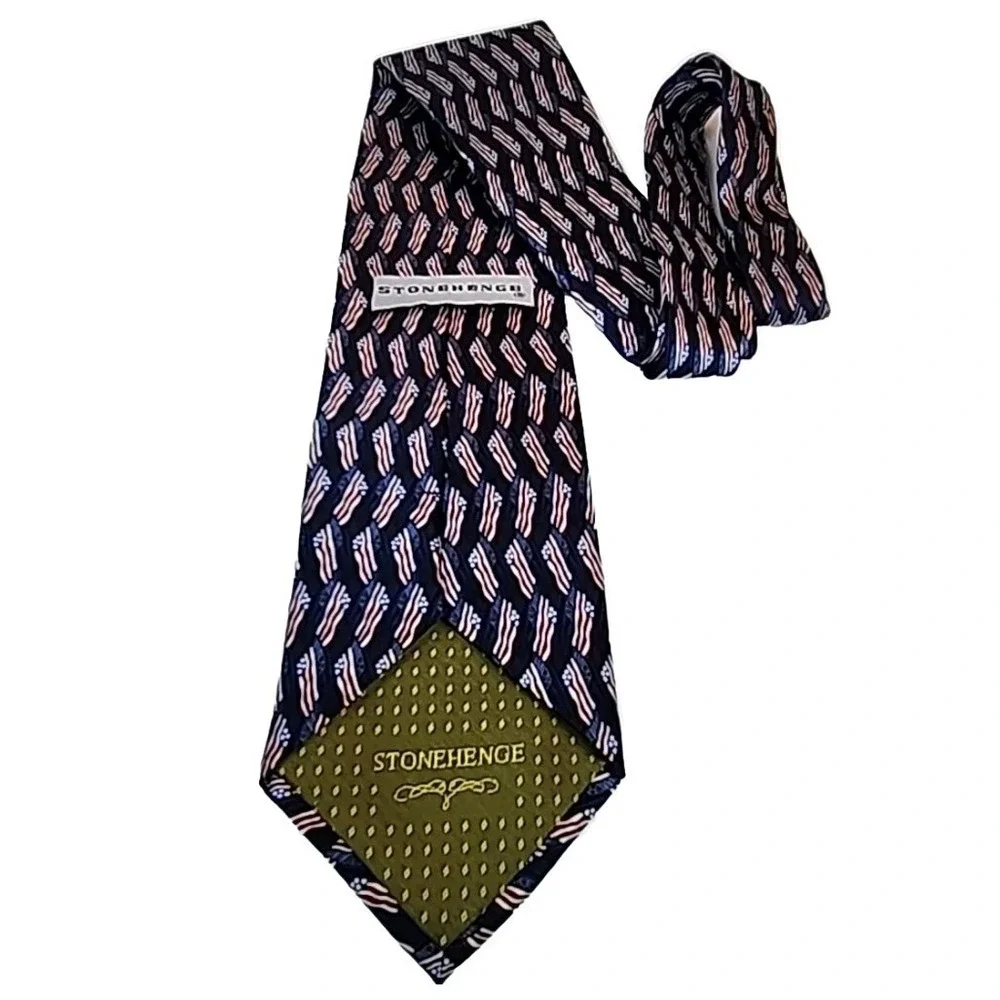 Stonehenge Men's Silk Necktie American Flag Geometric USA Red White Blue Tie‎